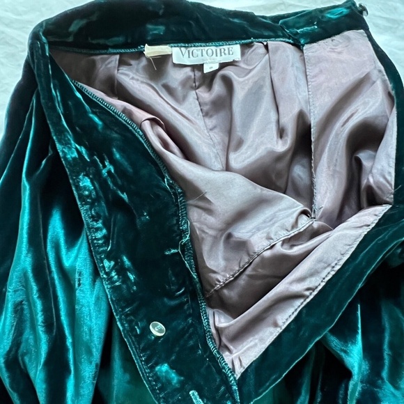 VTG VICTOIRE Skirt Velvet Dark Turquoise Shimmery Union Made Size 6 Soft Lined - Picture 4 of 6